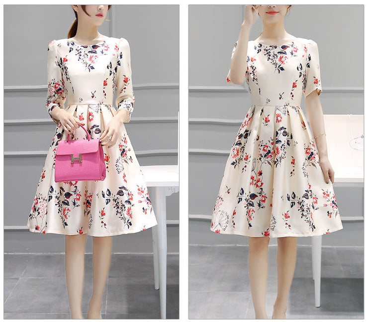 Summer Korean Version Of The New Three-Quarter Sleeve Dress Temperament Base Slim A-Line Skirt