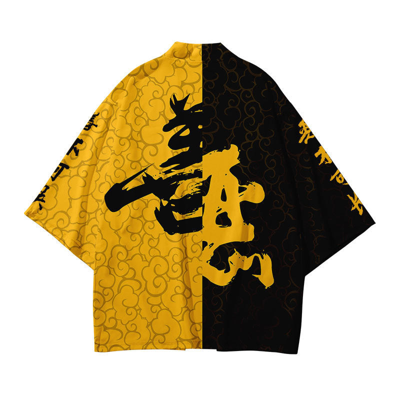 Kimono Man Japanese Clothes Yukata Male Samurai Costume Haori Obi Beach