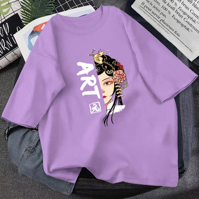 Summer T-shirt Women Loose Korean Style Purple Top