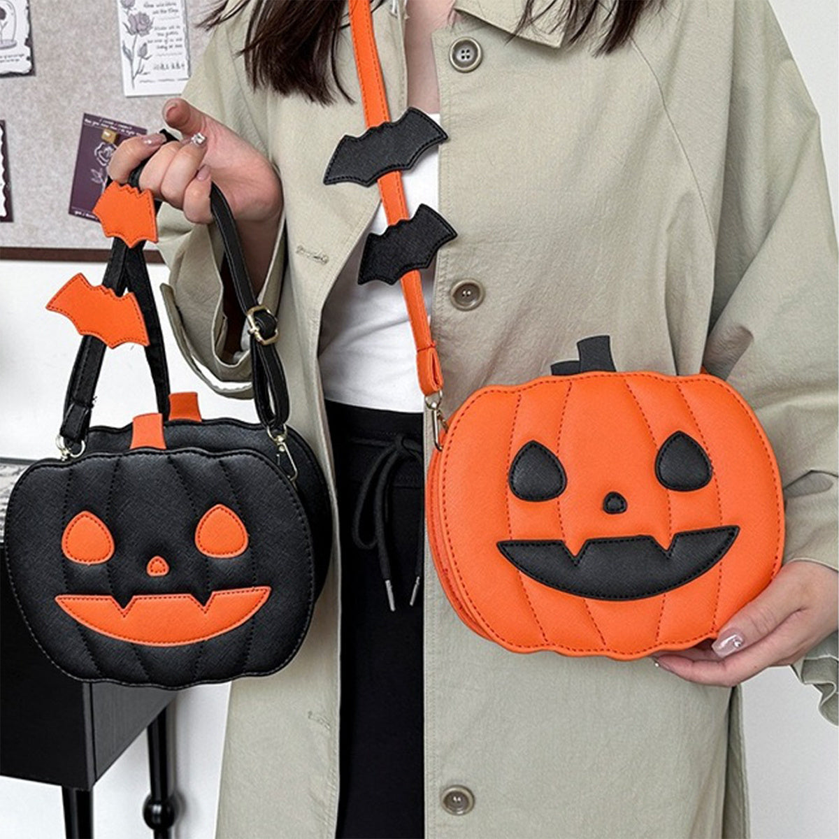 Halloween Pumpkin Crossbody Bag For Women Novelty Pumpkin Purse Halloween Devil Shoulder Bag Funny Crossbody Purse