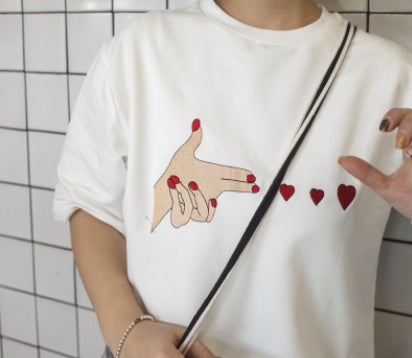 Embroidery Heart Short Sleeved Shirt