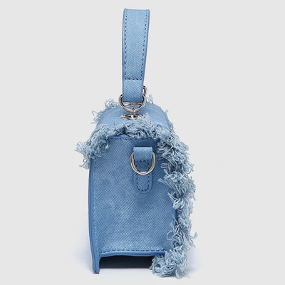 "Retro Tassel Bag Denim Blue Mini Crossbody Bag – Stylish and Fun Accessory"