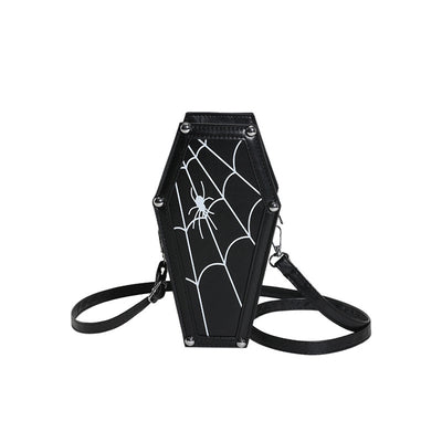 Halloween Coffin-shape Shoulder Bag Gothic Ghost Spider Web Messenger Crossbody Bag Kids Personality Phone Bag For Women