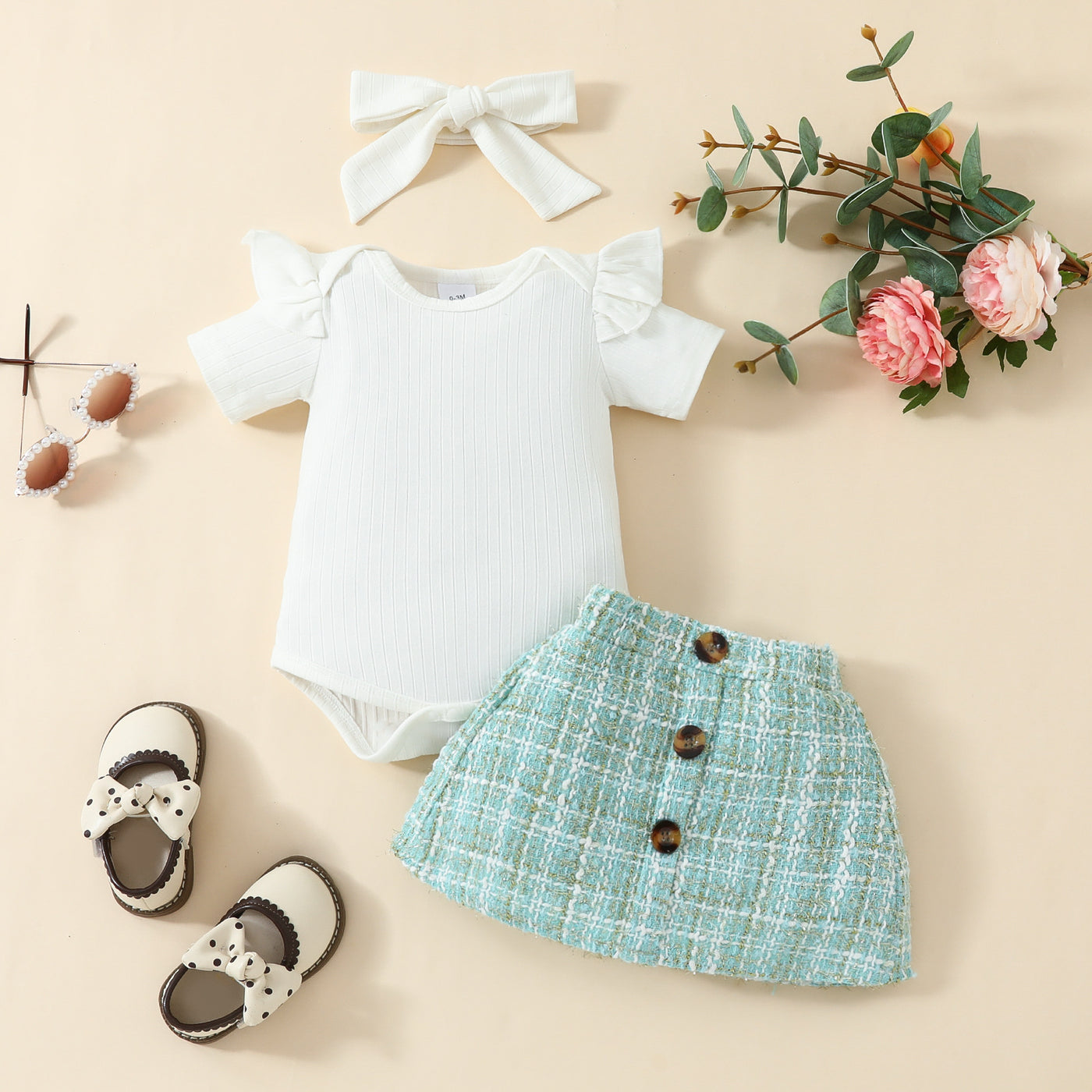 Babies' Short-sleeved Blouse Skirt Suit