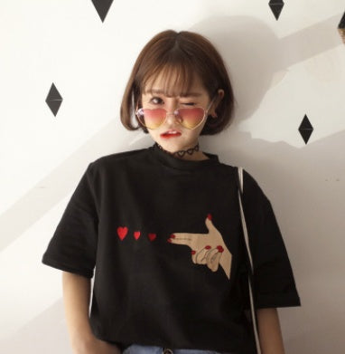 Embroidery Heart Short Sleeved Shirt