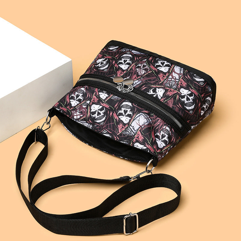 Halloween Skull Print Shoulder Bags Women's Waterproof Large Capacity Zipper Messenger Crossbody Bag