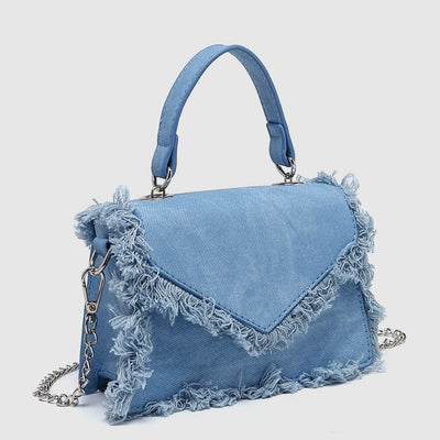 "Retro Tassel Bag Denim Blue Mini Crossbody Bag – Stylish and Fun Accessory"