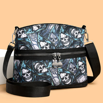 Halloween Skull Print Shoulder Bags Women's Waterproof Large Capacity Zipper Messenger Crossbody Bag