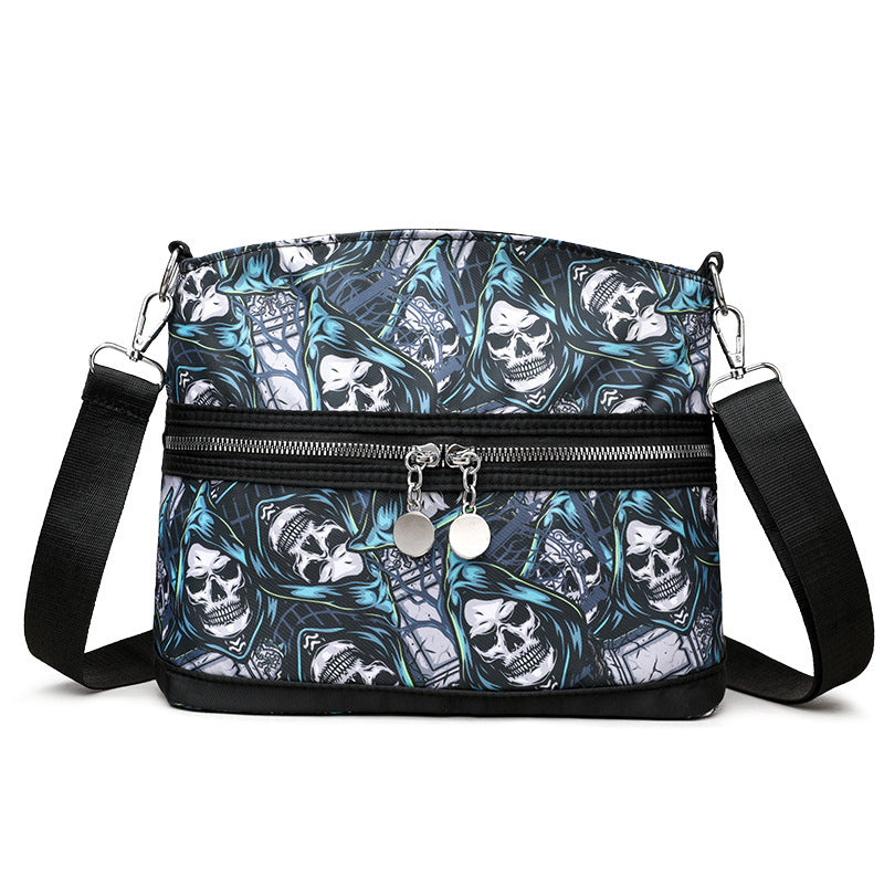 Halloween Skull Print Shoulder Bags Women's Waterproof Large Capacity Zipper Messenger Crossbody Bag