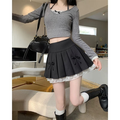 Black Suit Skirt Women's Summer High Waist-word Bow