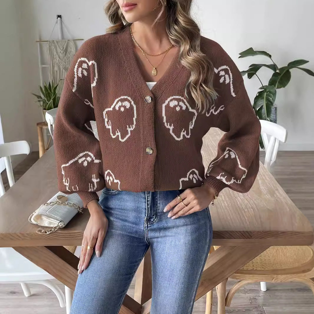 Halloween Sweater Coat Women's Loose Casual Button Sweater